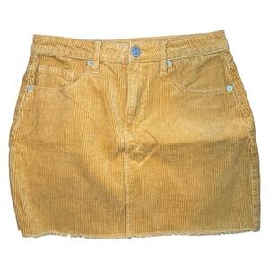 Forever 21 Mustard Yellow Corduroy Mini Skirt Y2K High Rise Raw Hem Small